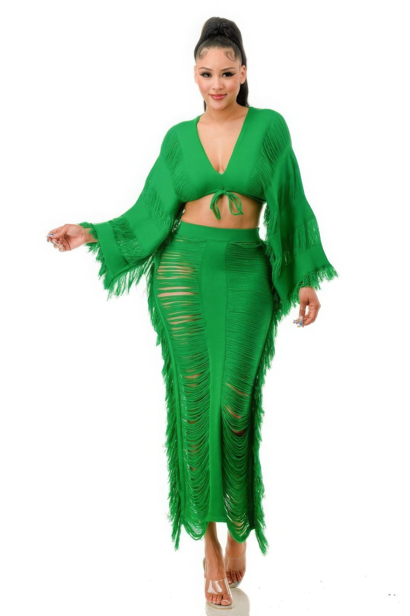 Distressed Long Skirt Set