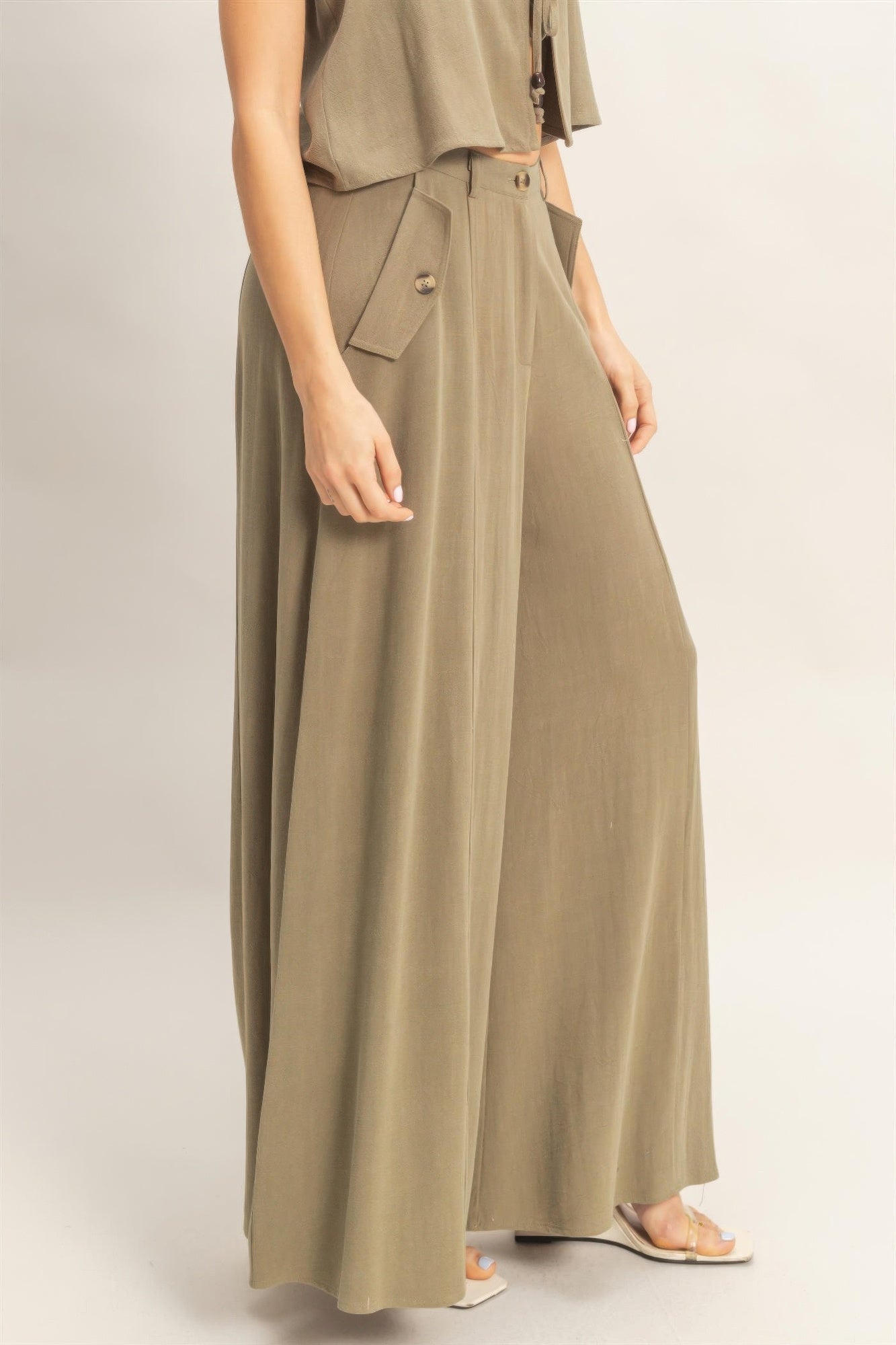 CC Diva Designs Wide-leg Flap Pocket Pants