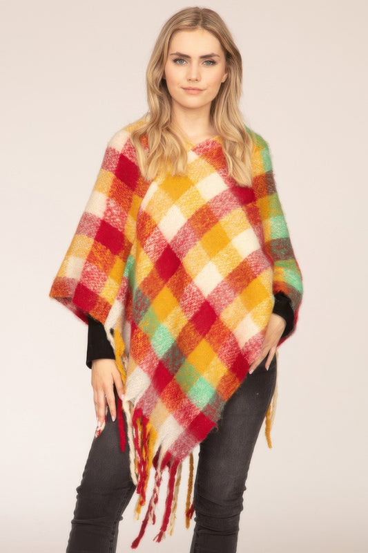 CC Diva Designs Color Block Plaid Poncho