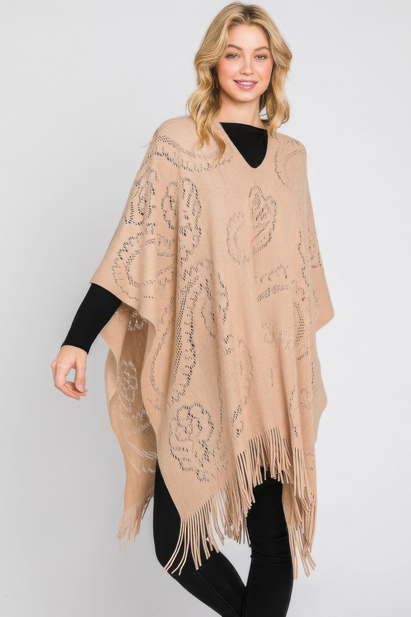 CC Diva Designs Paisley Pattern Fringe Poncho