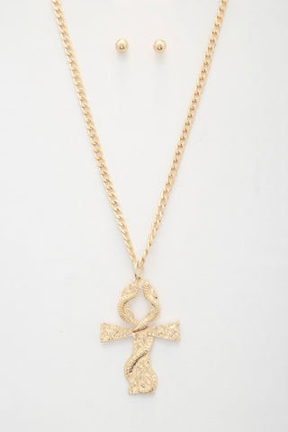Snake Wrap Cross Pendant Curb Link Necklace