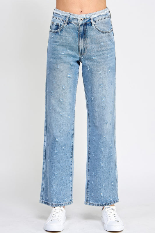 CC Diva Designs High Rise Dad Jeans W/ Fringe Waistband Detail