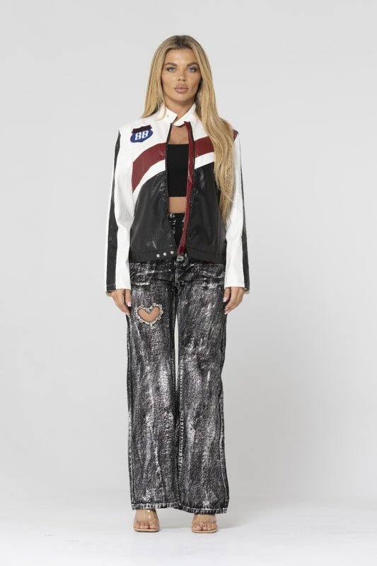 CC Diva Designs Color Block Pu Leather Jacket