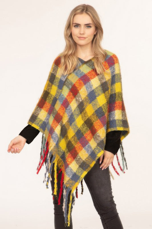 CC Diva Designs Color Block Plaid Poncho