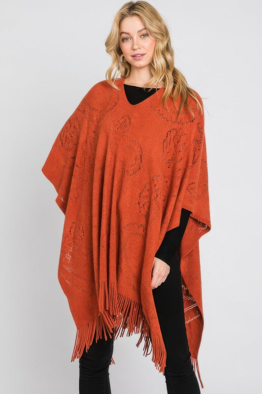 CC Diva Designs Paisley Pattern Fringe Poncho