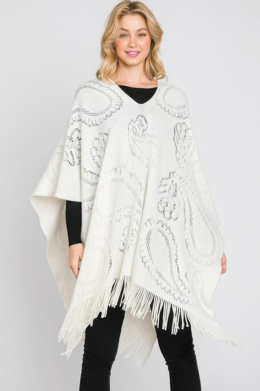 CC Diva Designs Paisley Pattern Fringe Poncho