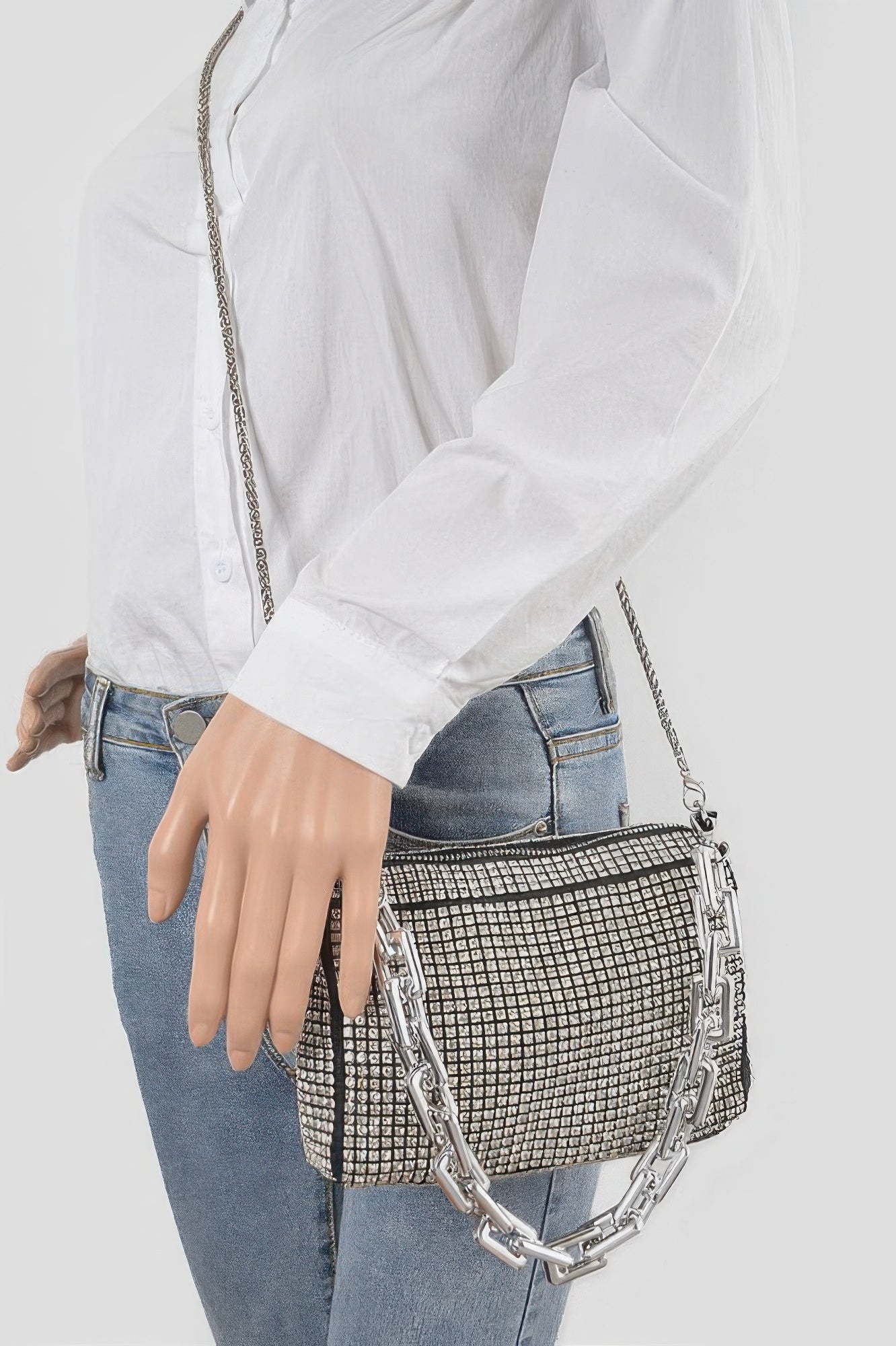 CC Diva Designs Oversized Rhinestone Bag W Link Chain