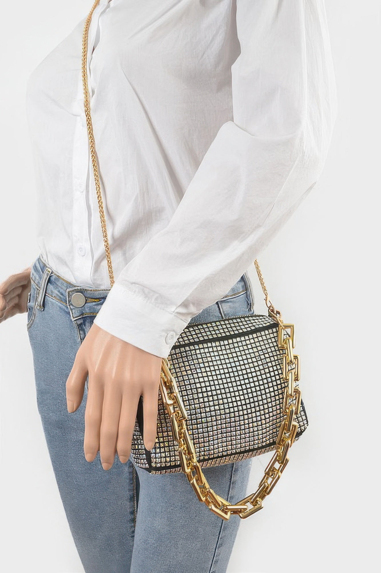 CC Diva Designs Oversized Rhinestone Bag W Link Chain